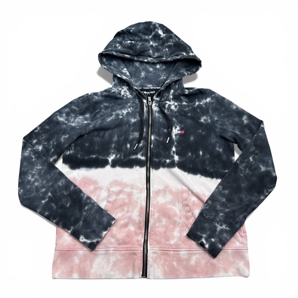 Tommy Hilfiger Sport Full Zip‎ Hoodie Womens Size Small Tie Dye Sweatshirt